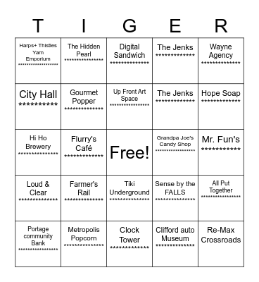 Tiger Bingo Scavenger Hunt Bingo Card