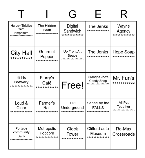 Tiger Bingo Scavenger Hunt Bingo Card