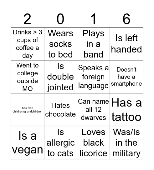 Staff Day Bingo Card