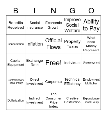 Econ Bingo Card