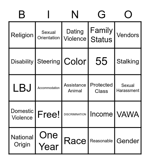 Fair Housing! Bingo Card