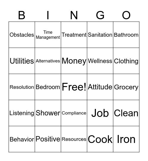 Life SKills Bingo Card