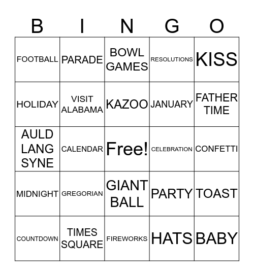 NEW YEARS 2016 Bingo Card