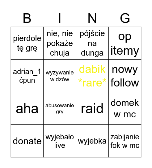 Bingo Wodogłowie Bingo Card