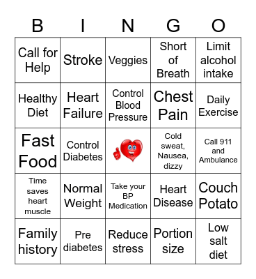 Heart Health BINGO Card