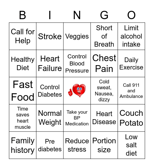 Heart Health BINGO Card