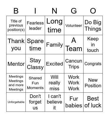 Farewell Bingo Card