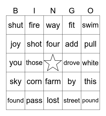 HFW Bingo Card