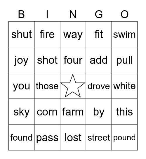 HFW Bingo Card