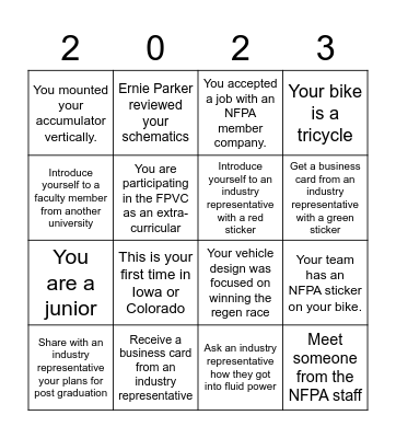 Fluid Power Bingo Card