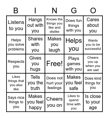 Friend Bingo Card