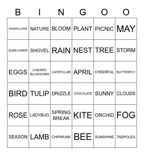 Spring Bingo Card