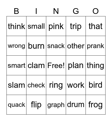 Spelling Bingo Card