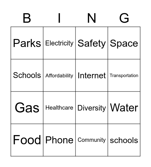 Housing Bingo Card