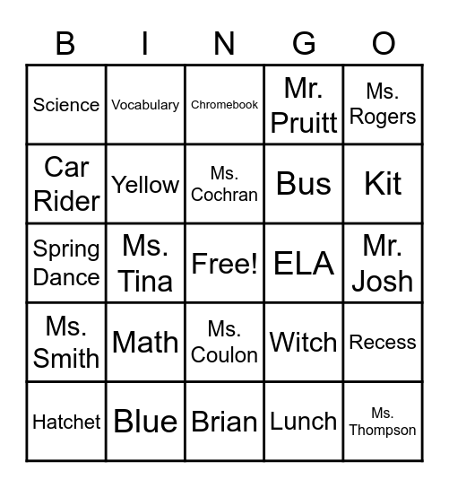 Untitled Bingo Card