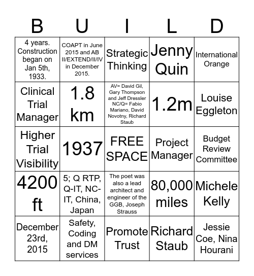 Building Bridges Bingo Card