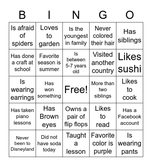 Get to Know You Bingo Card