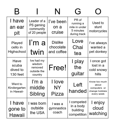 Fun Fact Bingo Card