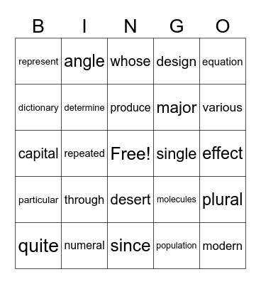 Word Bingo Card