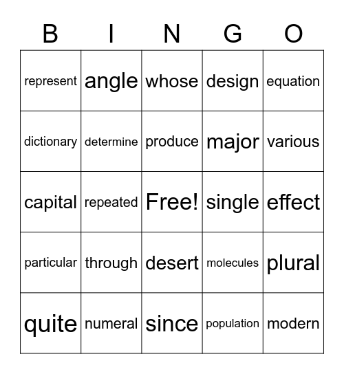 Word Bingo Card