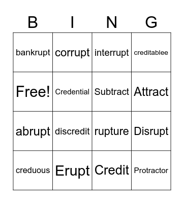 Vocabulary Bingo Card