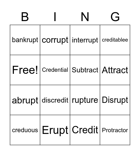 Vocabulary Bingo Card