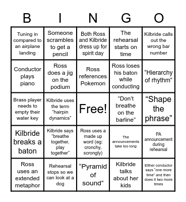 Wind Ensemble Bingo Card