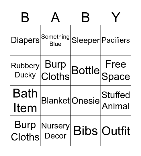 Baby Gift Bingo! Bingo Card