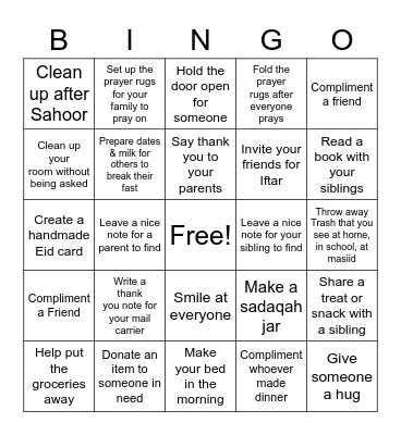 RAMADAN KINDNESS BINGO Card