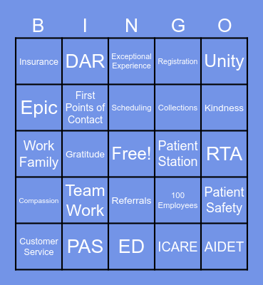 Patient Access Week Bingo Card