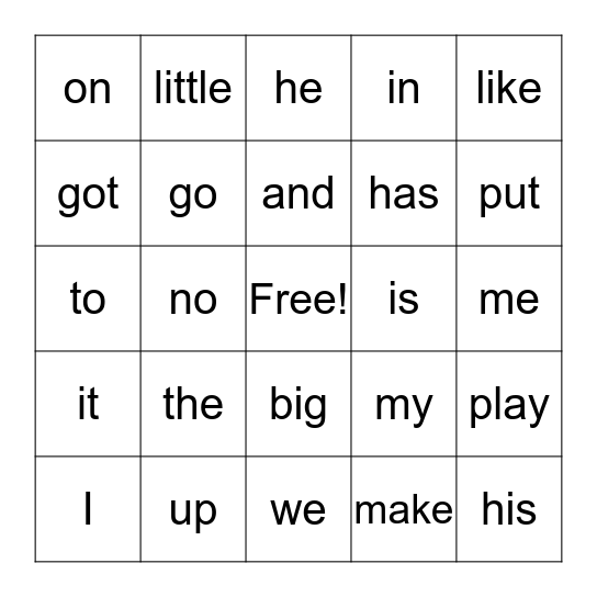1st Bingo game for  lesson 1-6 Bingo Card