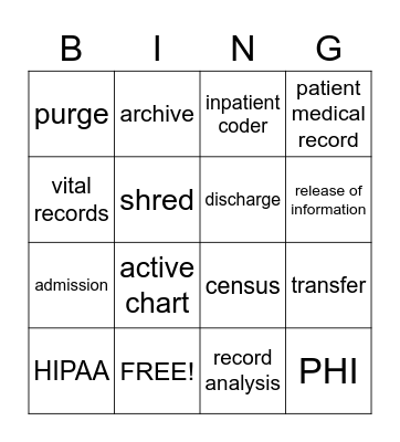 HEALTH INFORMATION MANAGEMENT Bingo Card