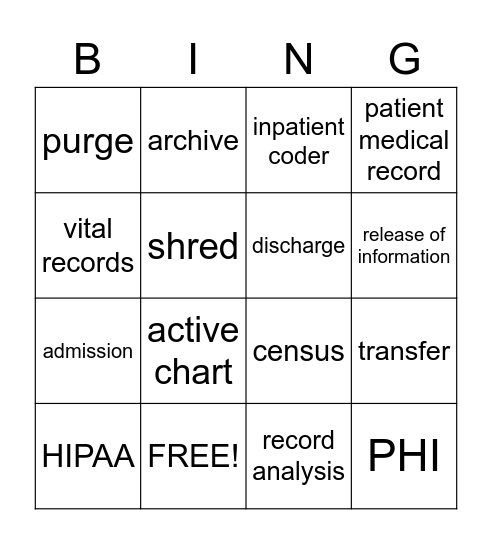 HEALTH INFORMATION MANAGEMENT Bingo Card