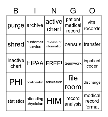 HEALTH INFORMATION MANAGEMENT Bingo Card