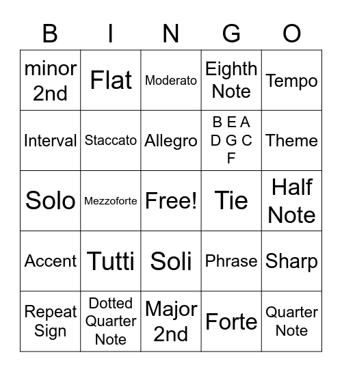 Music Bingo Card