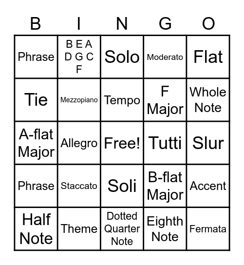 Music Bingo Card