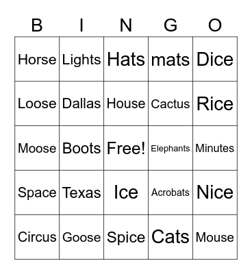 ! Final /s/ Bingo Game ! Bingo Card