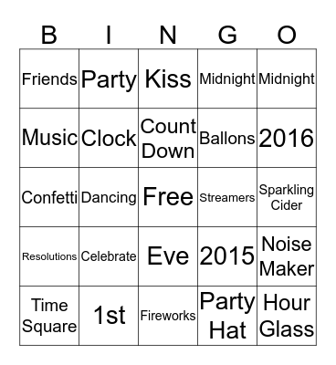 New Year's Eve Bingo Card