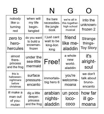 Joe Knows Disney Bingo Card