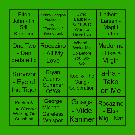 80'erne Bingo Card