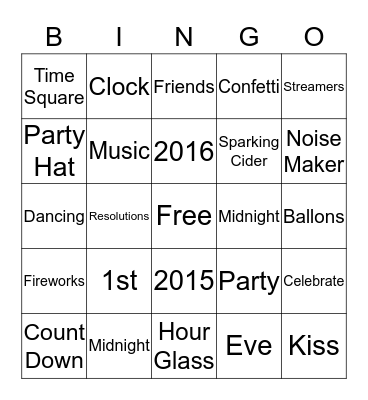 New Year's Eve Bingo Card