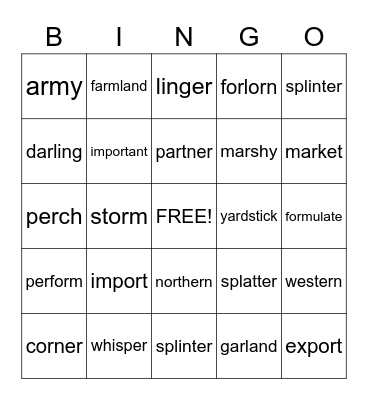 or, ar, er Bingo Card