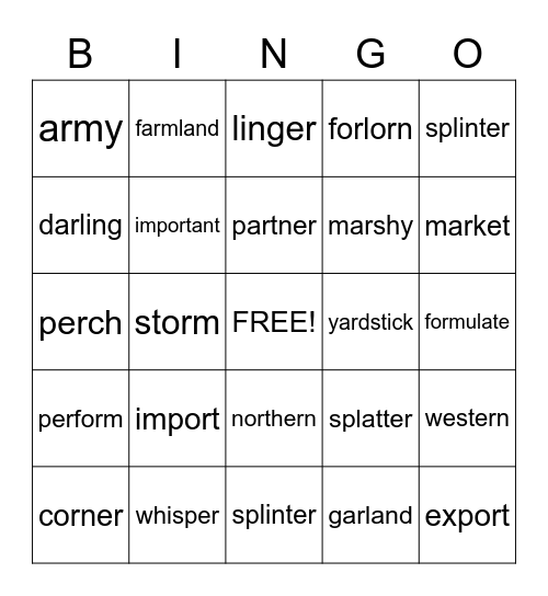 or, ar, er Bingo Card