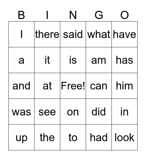 1st Grade Unit 1 Sight Word Bingo Card