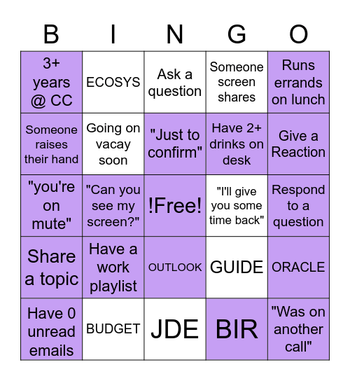 Teams Staff Call BINGO Card