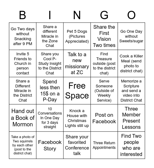 Missionary Bingo Card