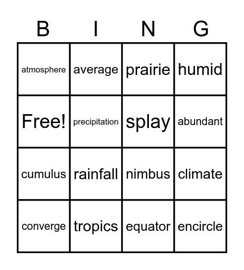 Vocabulary Bingo Card