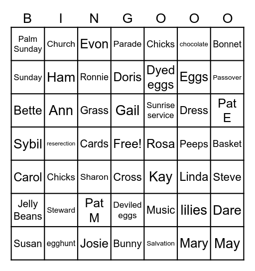 All About Easter Bingo Card