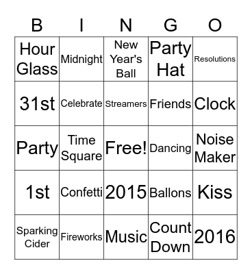 New Year's Eve Bingo Card