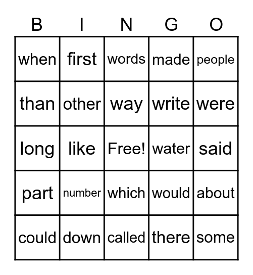 Vocab Bingo Card